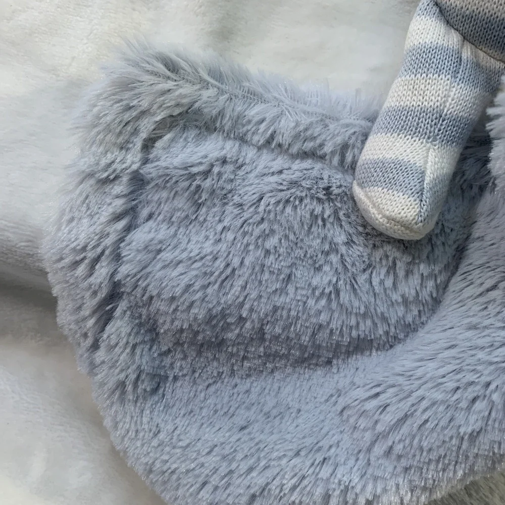 NUBY Blue Grey Knit Stripe‎ Bear Baby Blanket Furry Holding Security Lovey NWOT